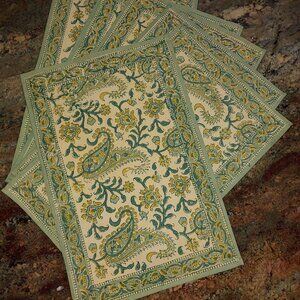 6 Homestead Cotton Block Print Paisley India Kitchen Placemats 20x13